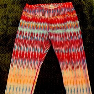 Prana capri workout leggings. Colorful, tie-dyed look. Size M